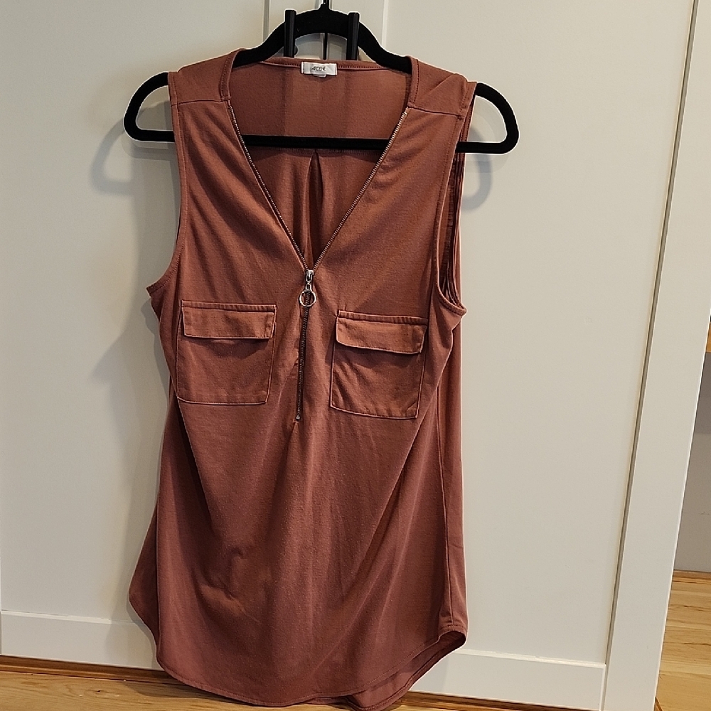 Ardene Rust Brown Sleeveless Zip Front Tank Top